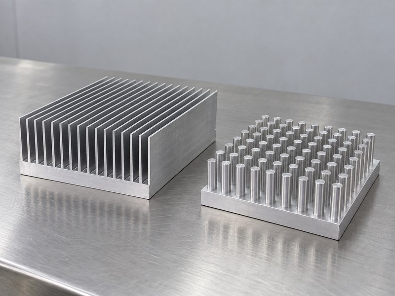 Heat sink structure comparison with separate plate-fin and solid pin-fin samples