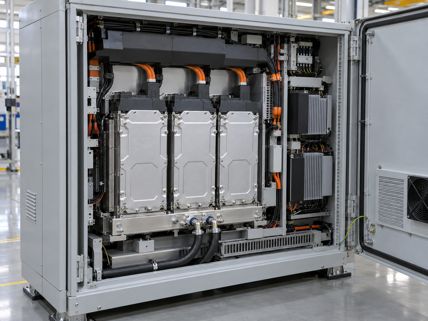 Industrial power converter cabinet with coordinated liquid cold plate and air fin paths