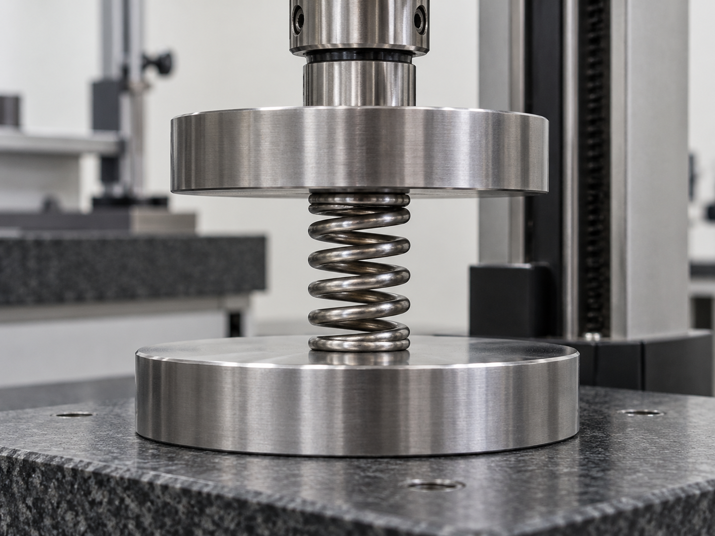 Compression spring measured between parallel platens on a force test stand