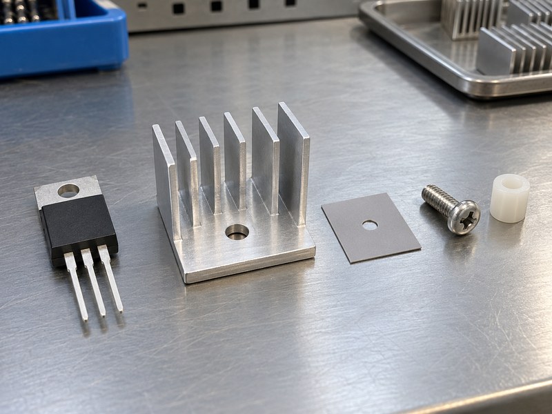 How to attach heat sink to voltage regulator packages with separate mounting parts