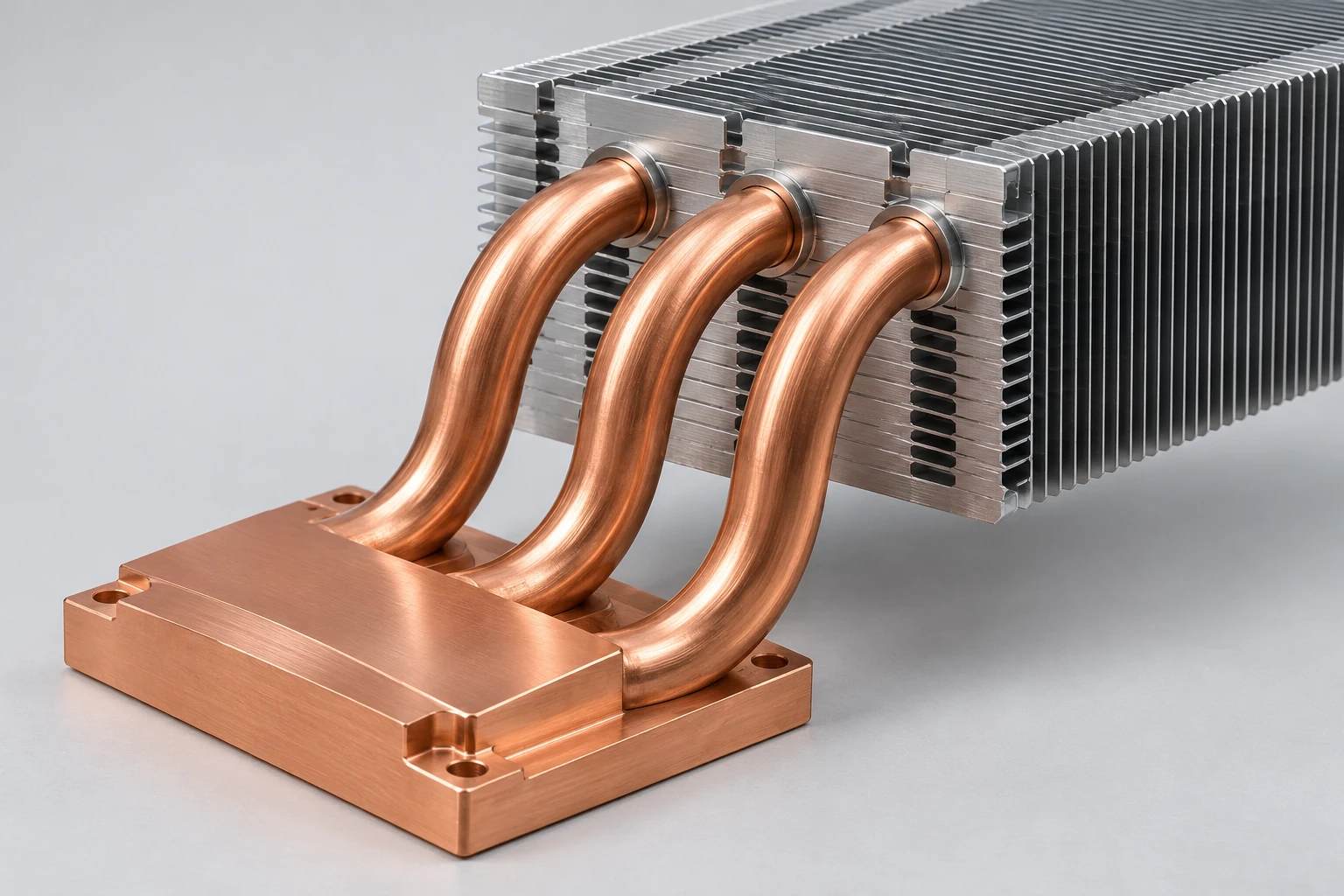 Continuous sealed copper U-shaped heat pipes passing smoothly through aluminum cooling fins