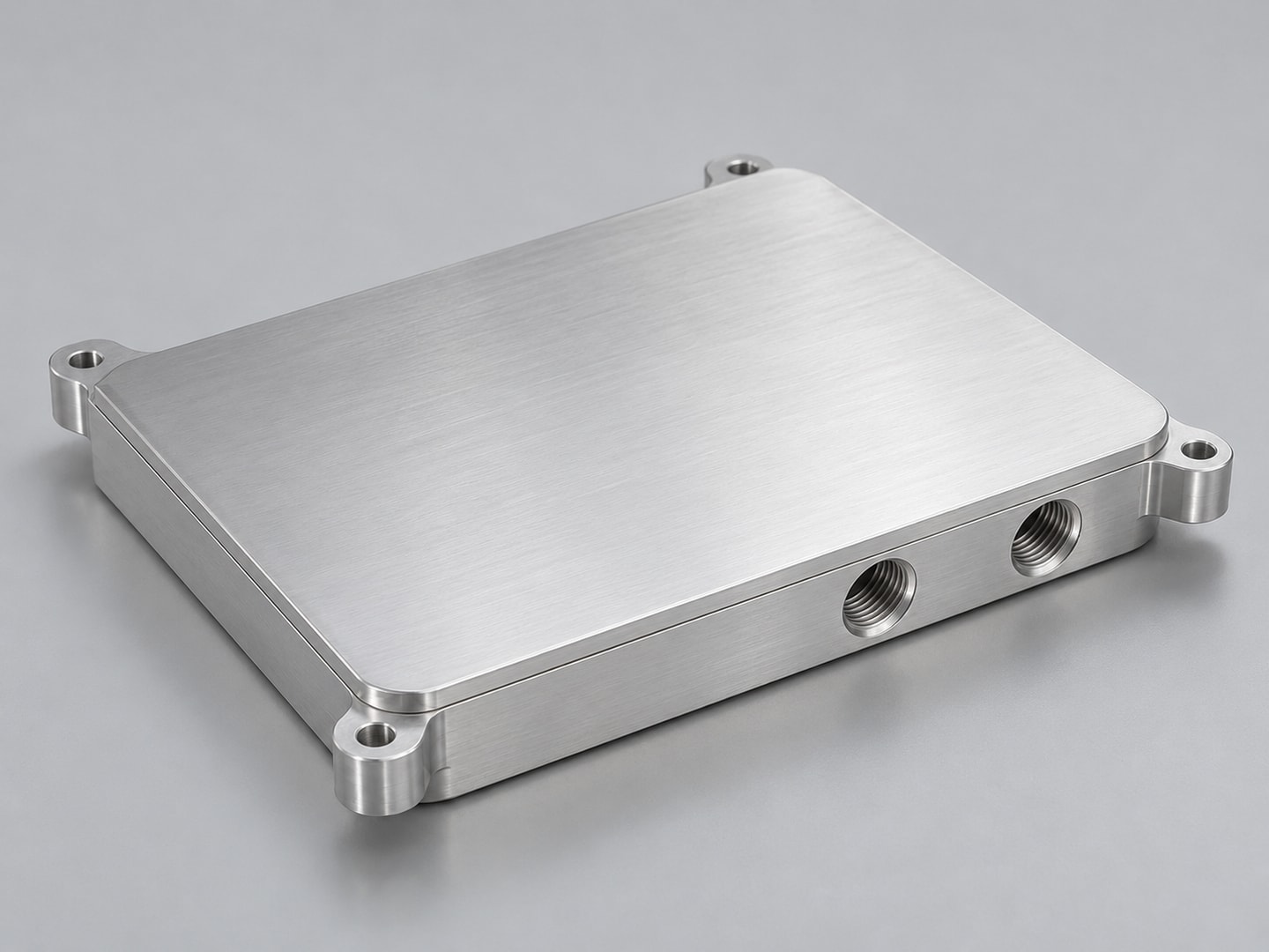 Sealed aluminum liquid cold plate with two threaded side ports and external mounting ears