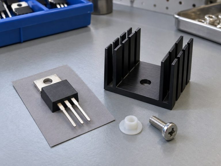 Linear voltage regulator heat sink beside an unpowered three-pin regulator