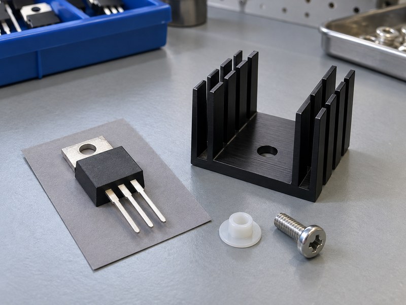 Linear voltage regulator heat sink beside an unpowered three-pin regulator