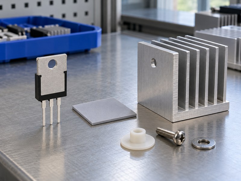 Linear voltage regulator heat sink with separate tab and exposed-pad package examples