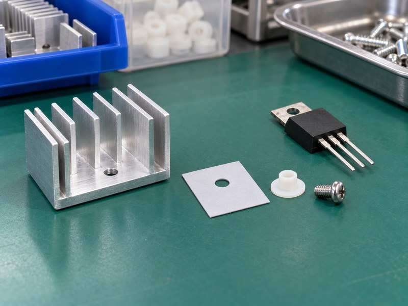 Linear voltage regulator heat sink with separate pad and insulated mounting parts