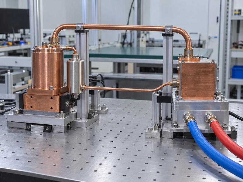 loop heat pipe condenser coupled to an external cooling block