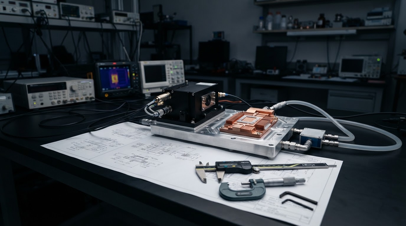 Precision thermal engineering laboratory workbench with laser assembly and cold plate components