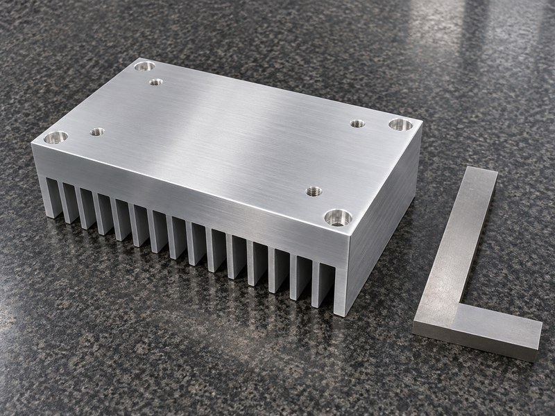 machined anodized aluminum heat sink: machined heat sink showing its contact base, side faces and mounting pattern