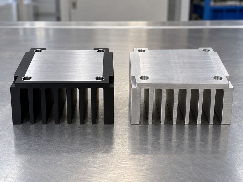 machined anodized aluminum heat sink: anodized and unfinished machined heat sink samples with exposed contact faces