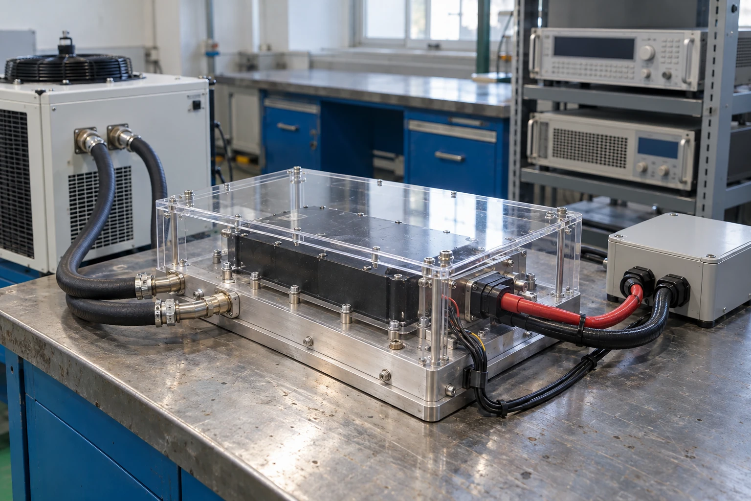 Guarded power load module on a liquid-cooled test fixture