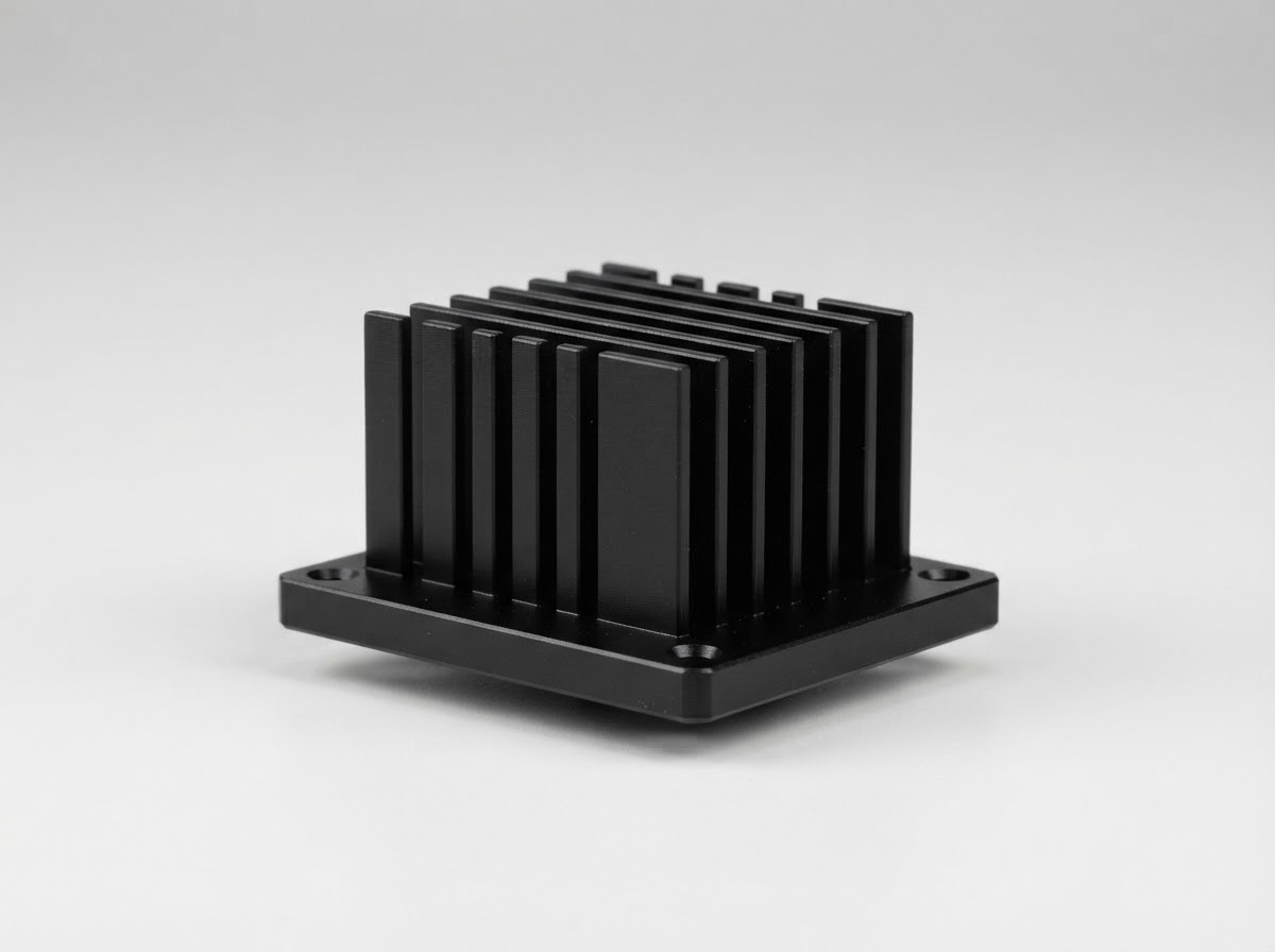 Compact black anodized aluminum board-level heat sink with mounting flange