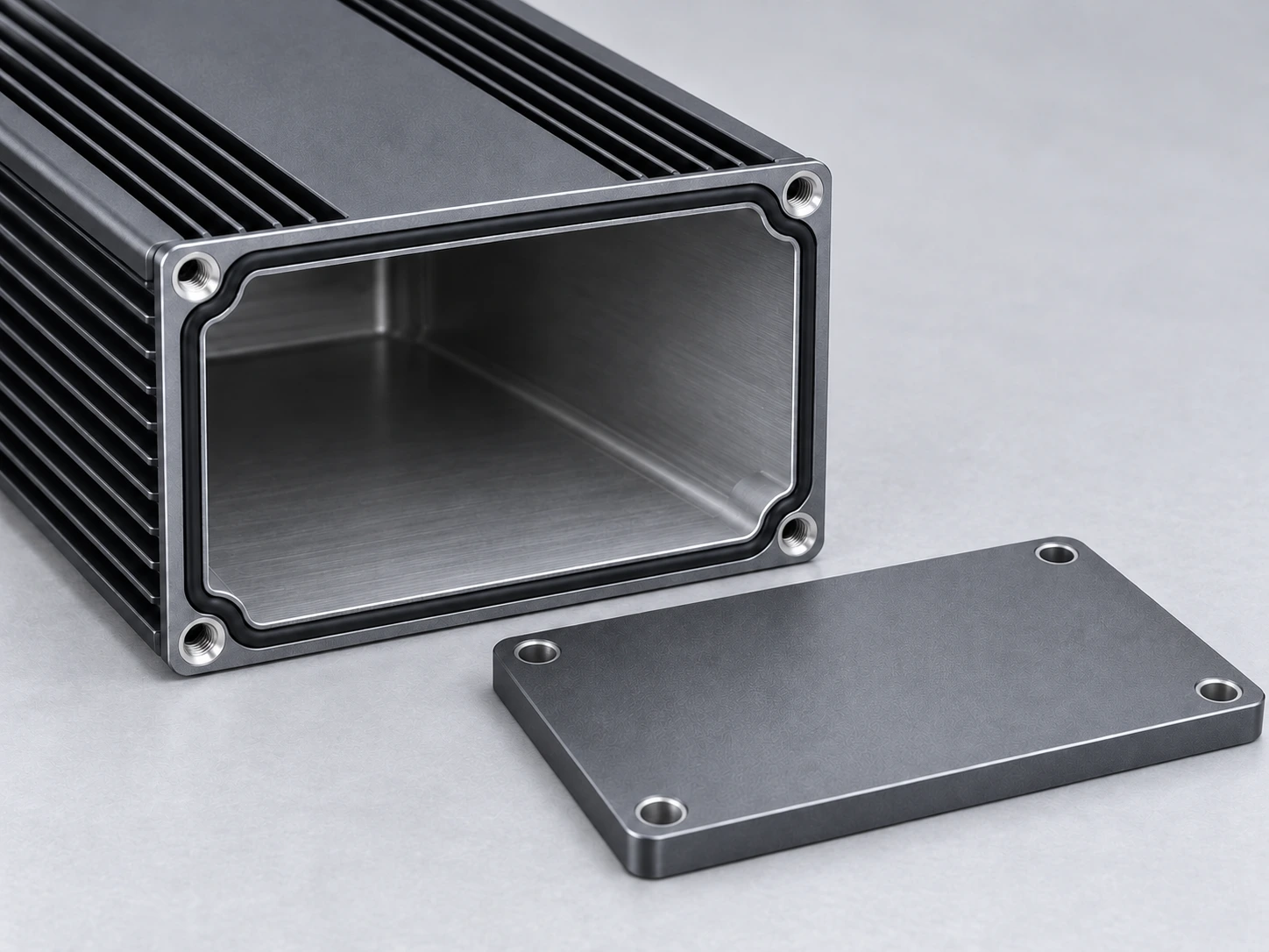 Continuous enclosure gasket with external threaded bosses and matching smooth end-plate clearance holes