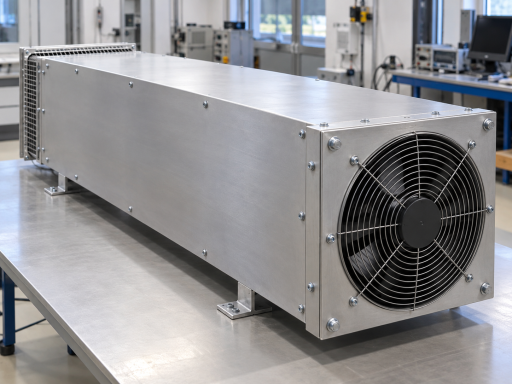 Enclosed air-side heat exchange duct with guarded axial fan