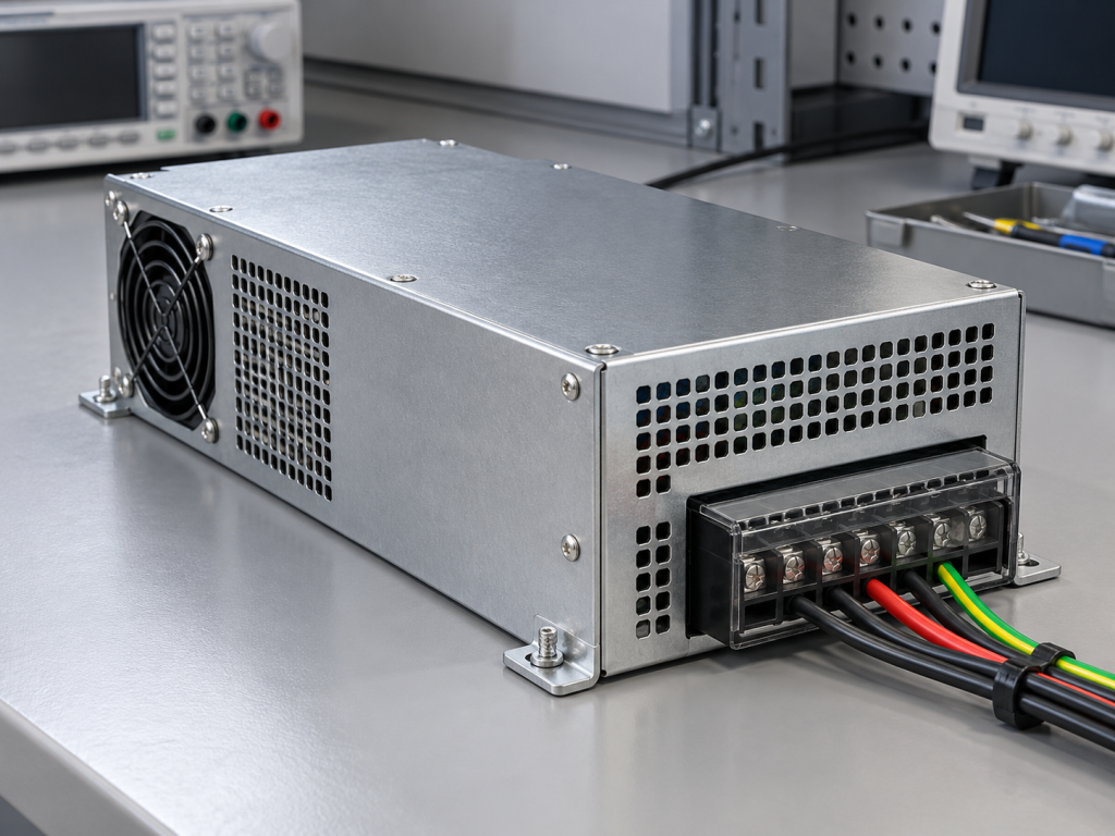 Enclosed industrial power supply in an electronics laboratory