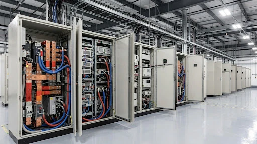 Industrial energy storage power conversion cabinets in a clean facility