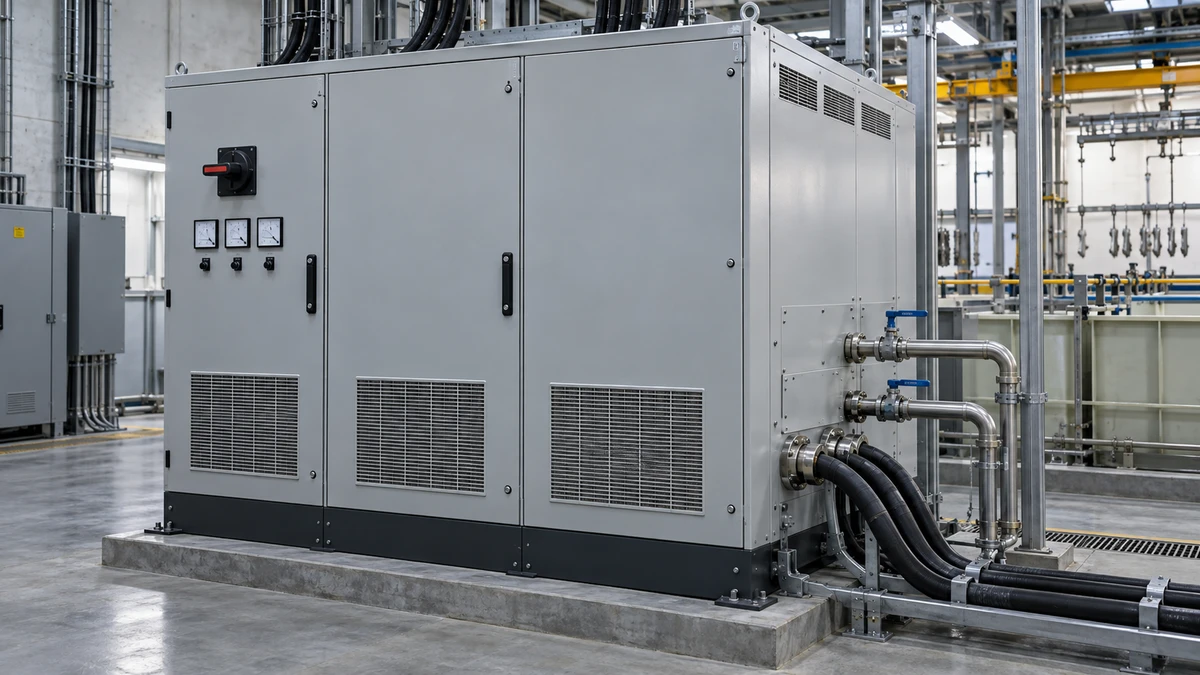 Industrial rectifier power supply cabinet with separated coolant and electrical connections