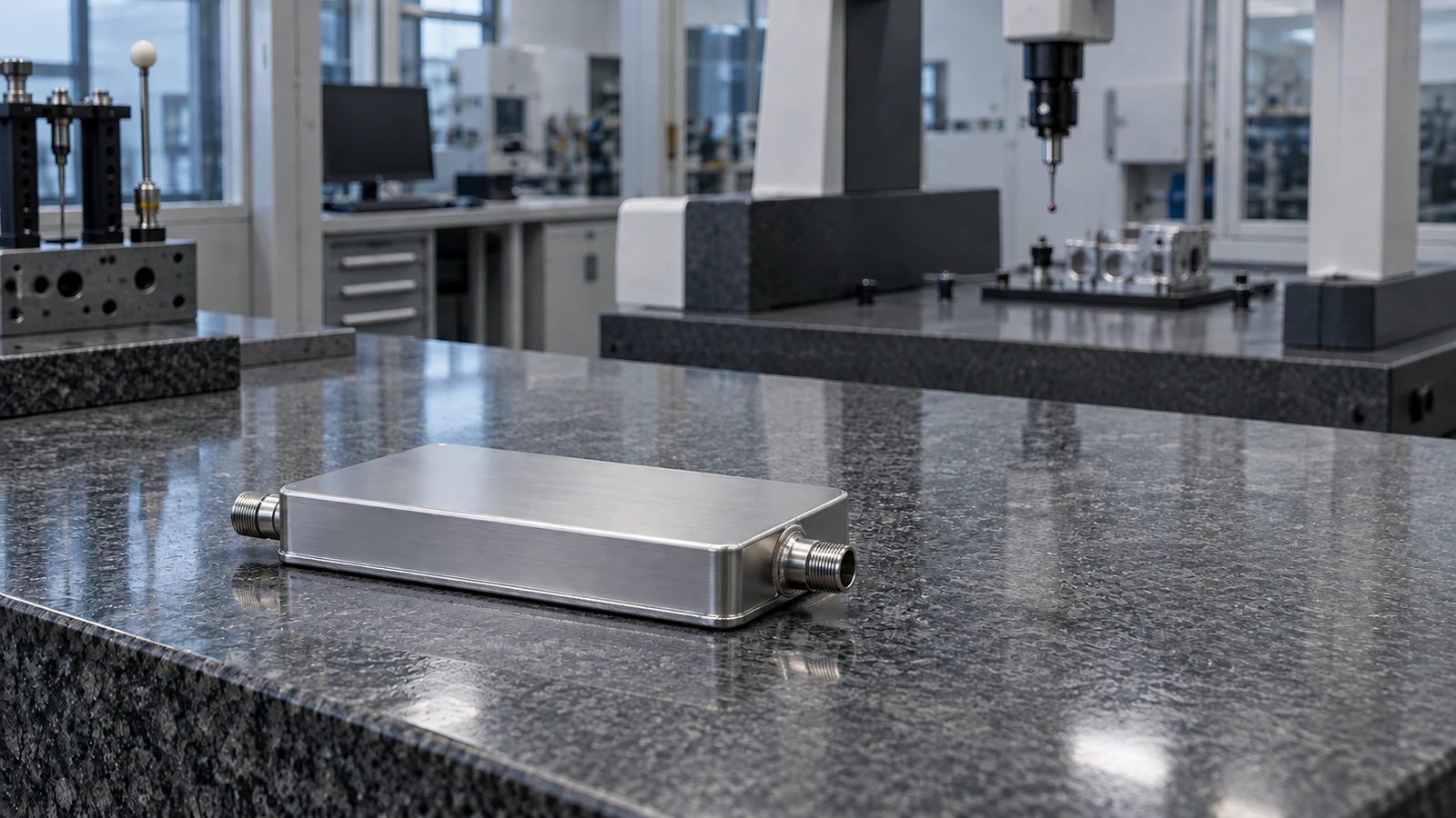 Sealed aluminum cold plate in a coordinate metrology inspection workspace