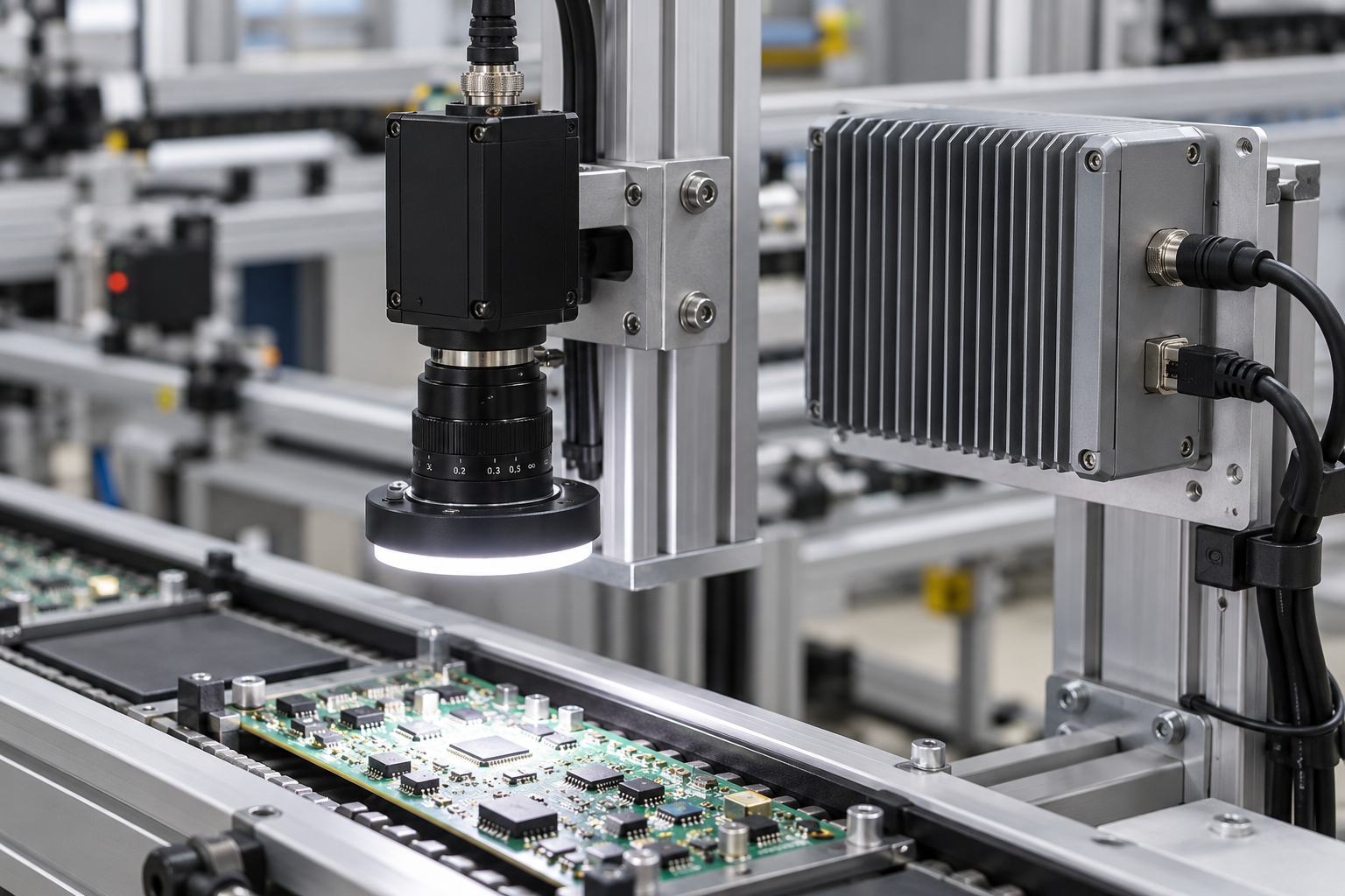 Industrial area-scan camera and separate enclosed processing controller