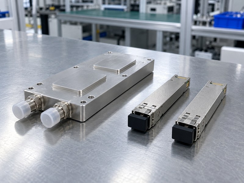 osfp riding heat sink sealed cold plate and separate flat optical module samples