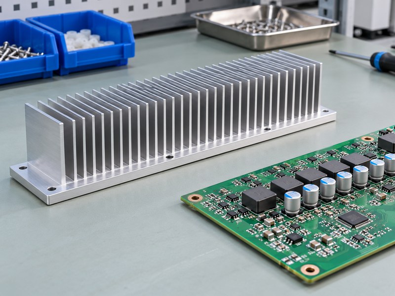 PC voltage regulator heat sink beside an unpowered board sample