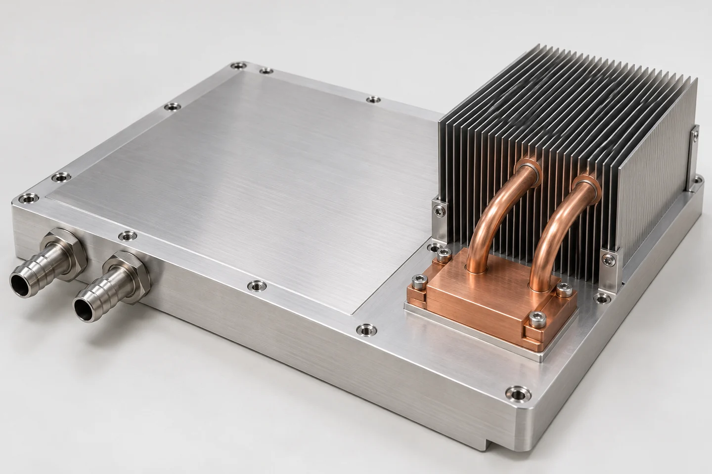 Hybrid cooling assembly with liquid-cooled mounting area and auxiliary heat-pipe fin pack