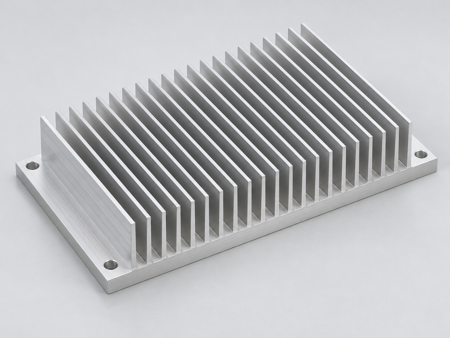 Machined aluminum heat sink with straight parallel fins and a solid continuous base