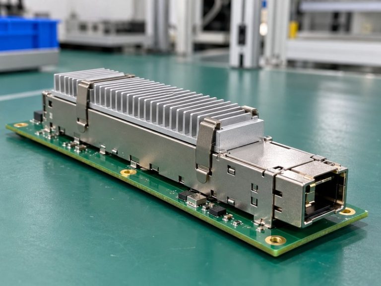 riding heat sink retained above an empty optical module cage