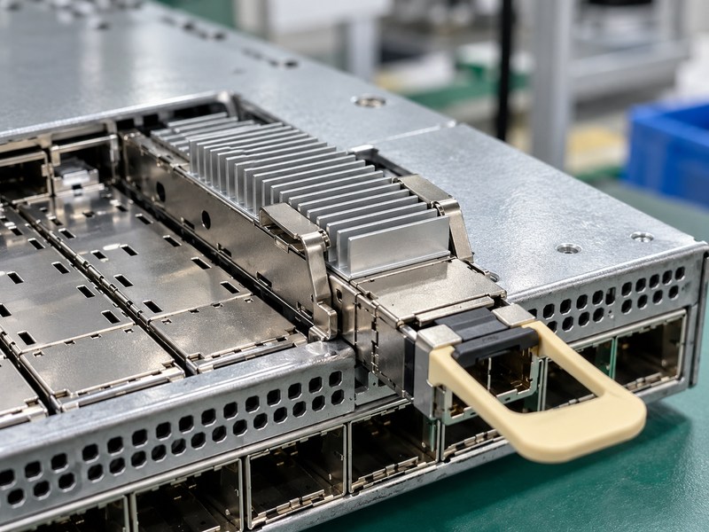 riding heat sink leaf spring retention clipped to the optical module cage