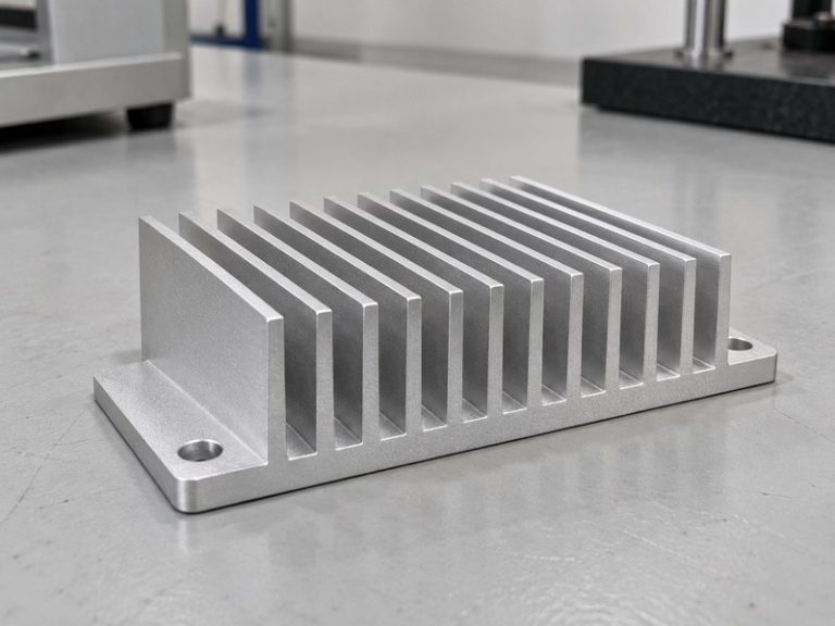 sandblasted aluminum heat sink finished part with straight fins and mounting ears