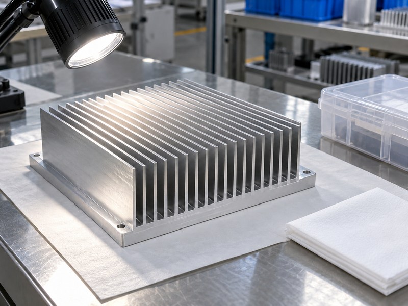 sandblasted aluminum heat sink inspection of clean and open fin passages