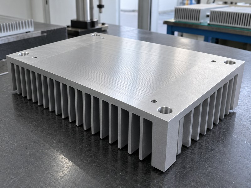 sandblasted aluminum heat sink semiconductor industry machined contact land on a cross-cut pin-fin heat sink