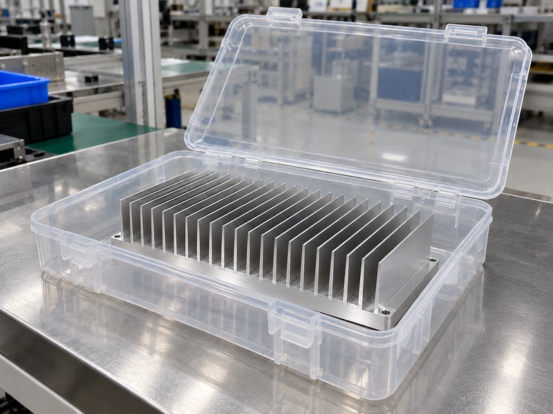 sandblasted aluminum heat sink semiconductor industry cleaned part isolated in a covered assembly container