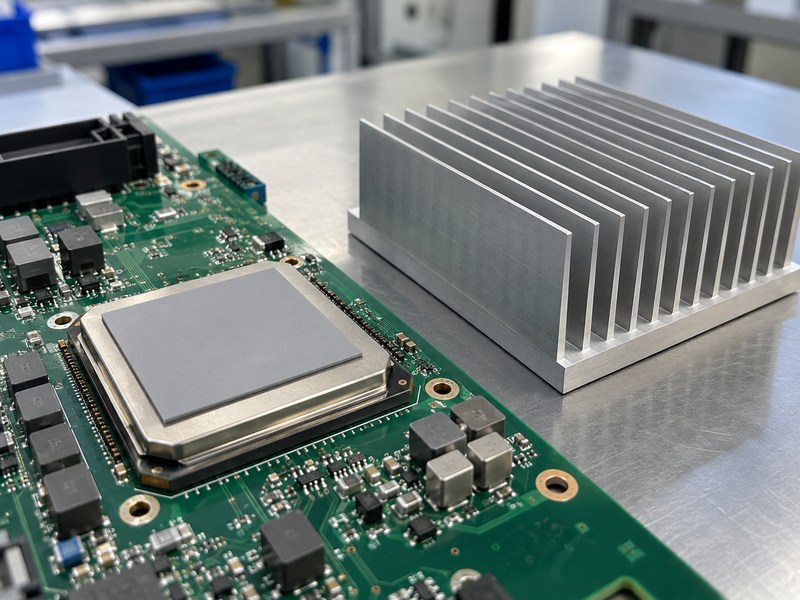 sandblasted aluminum heat sink semiconductor industry thin thermal interface pad placed on a package lid
