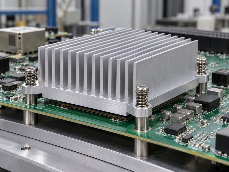 sandblasted aluminum heat sink semiconductor industry spring fasteners retaining a package heat sink on a board