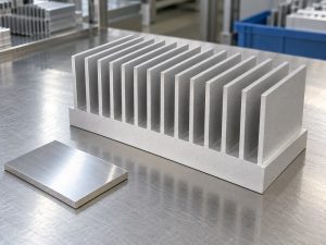sandblasting aluminum heat sink matte surface and untreated comparison coupon
