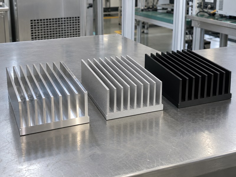 sandblasting aluminum heat sink machined blasted and anodized finish samples