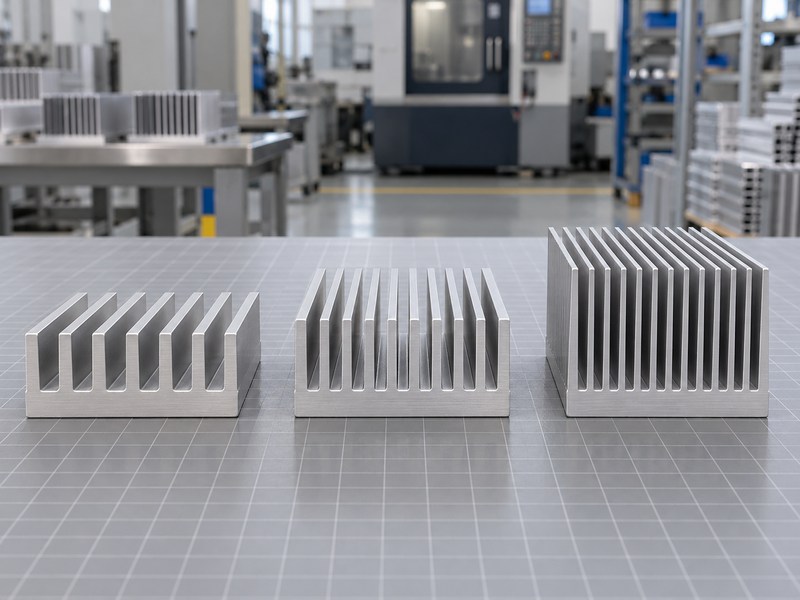 Server radiator aluminum heat sink manufacturer geometry options in a physical comparison layout