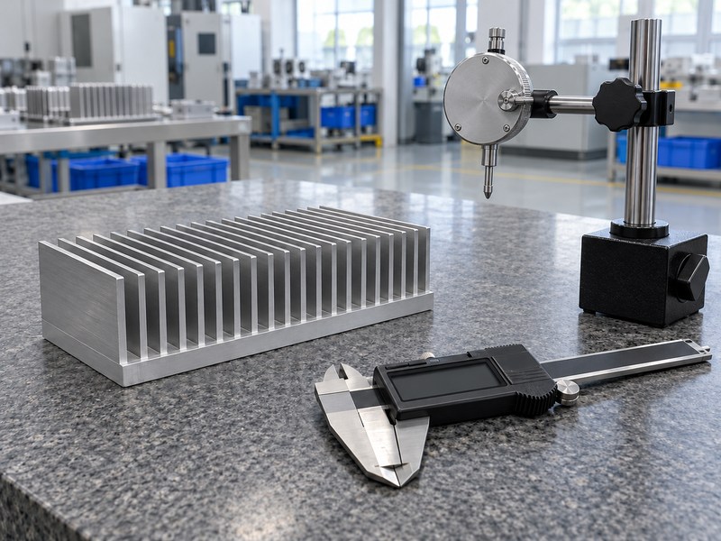 Shape accuracy radiator aluminum heat sink beside separate dimensional inspection instruments