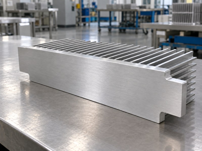 Shape accuracy radiator aluminum heat sink showing a machined underside and mounting ears