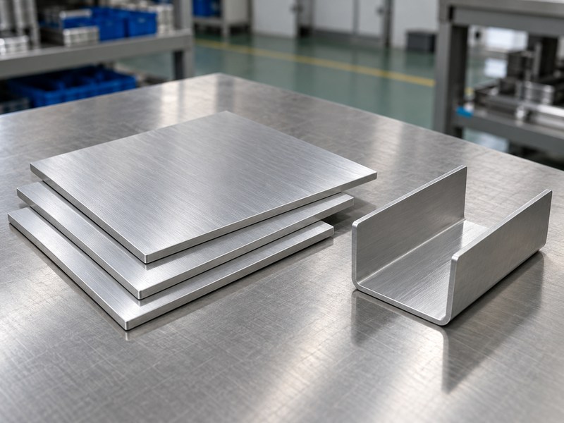 Sheet metal bending aluminum heat sink material coupons beside a formed channel