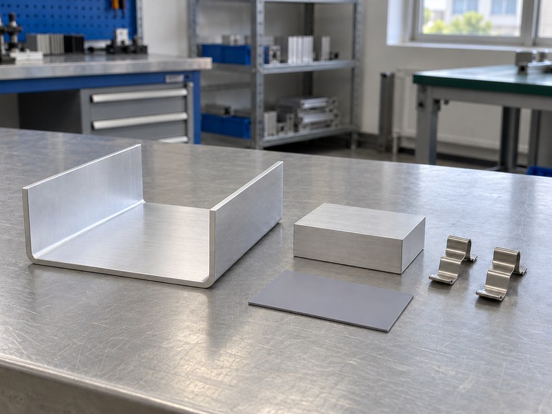 Sheet metal bending aluminum heat sink mounting parts arranged before assembly