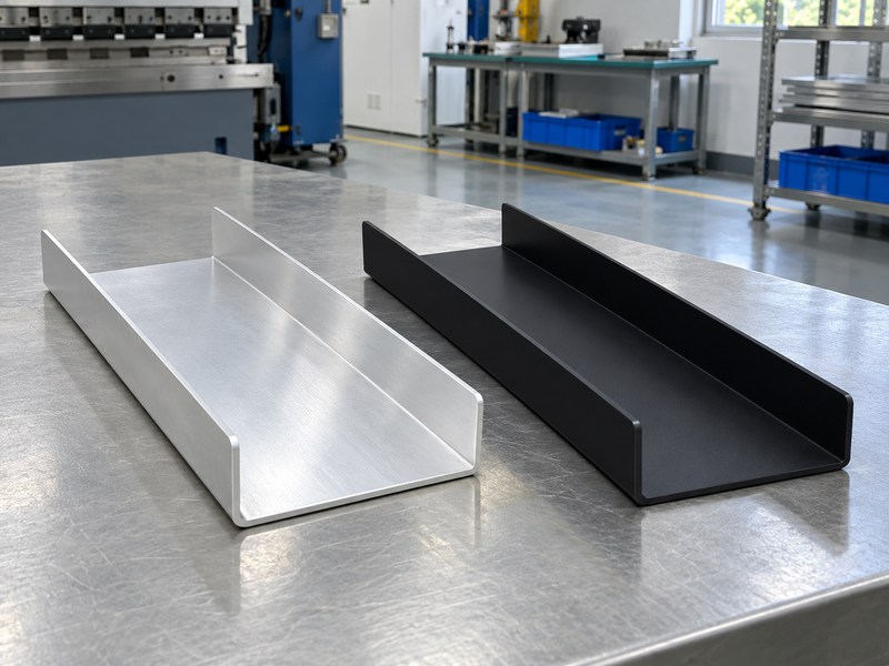 Sheet metal bending aluminum heat sink samples with bare and black finished surfaces