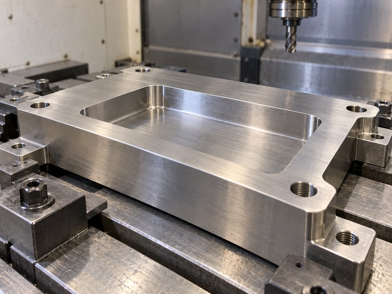 stainless steel cnc milling heat sink base with a blind pocket and practical internal corner radii