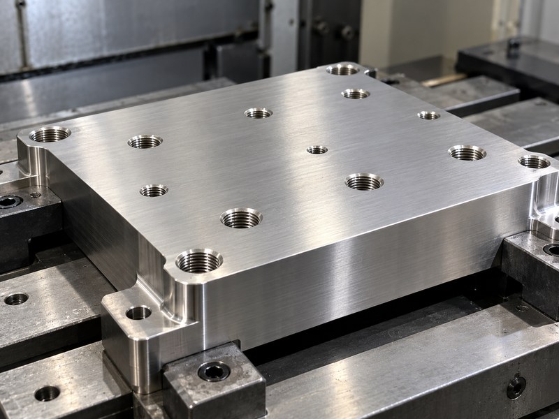 stainless steel cnc milling heat sink base with clean tapped holes and chamfered entries