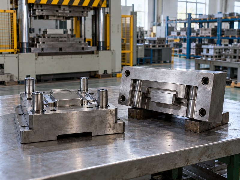 stainless steel cold forged heat sink tooling review with simple dies removed from the press