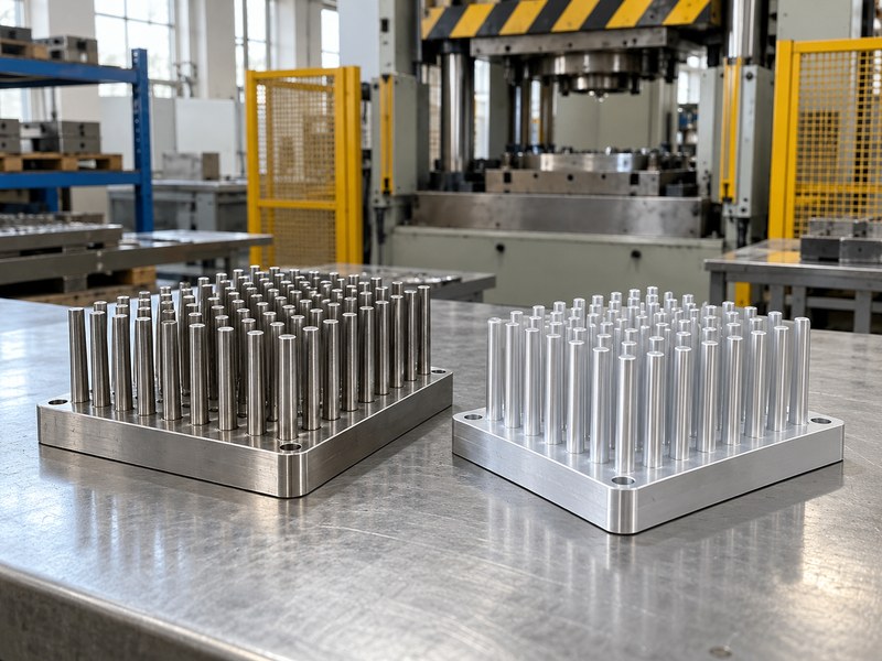 stainless steel cold forged heat sink route comparison with separate stainless machined and aluminum formed samples
