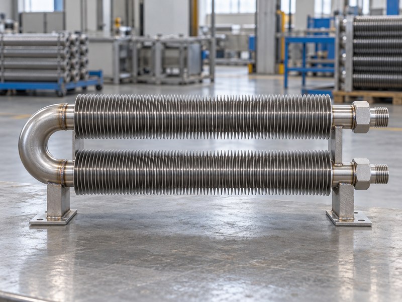 stainless steel finned heat sink tube circuit with two complete inlet and outlet connections