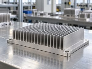 stainless steel heat sink with short integral fins and a complete mounting base