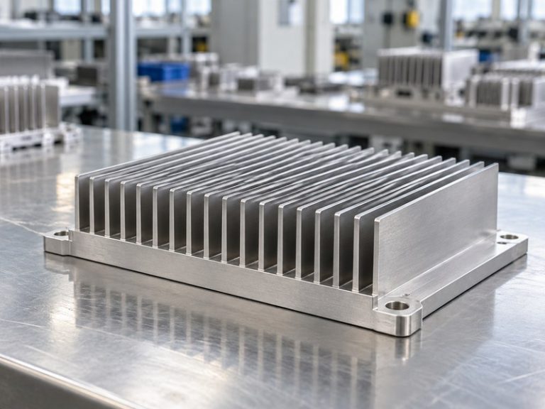 stainless steel heat sink with short integral fins and a complete mounting base